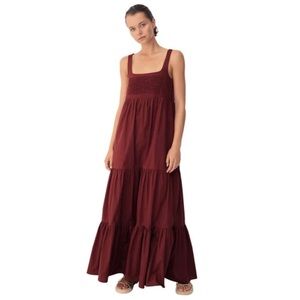Bird & Knoll Alba Maroon Red Fitted Bodice Tiered Sleeveless Maxi Dress sz XS